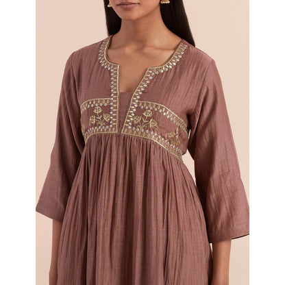 Priya Chaudhary Brown Anarkali Kurta with Pant (Set of 2)