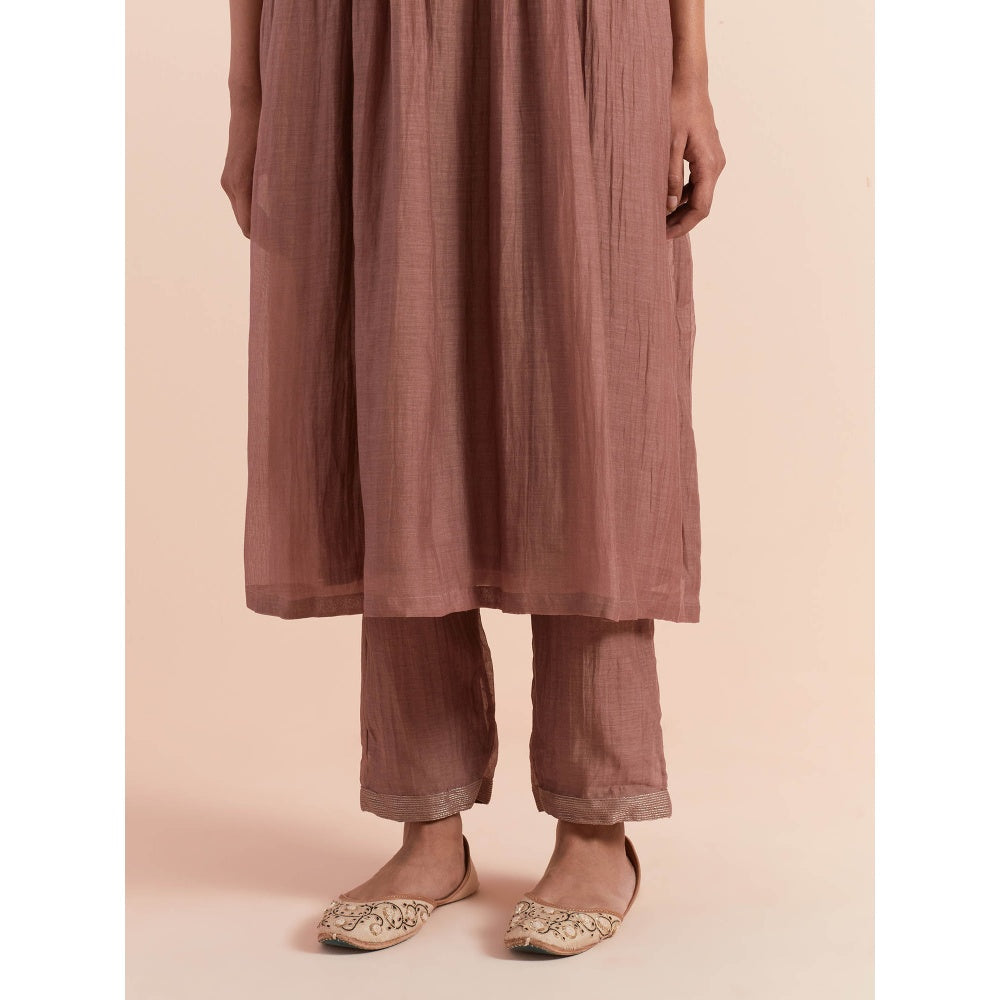 Priya Chaudhary Brown Anarkali Kurta with Pant (Set of 2)