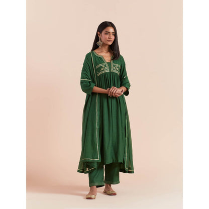 Priya Chaudhary Green Anarkali Kurta with Pant and Dupatta (Set of 3)