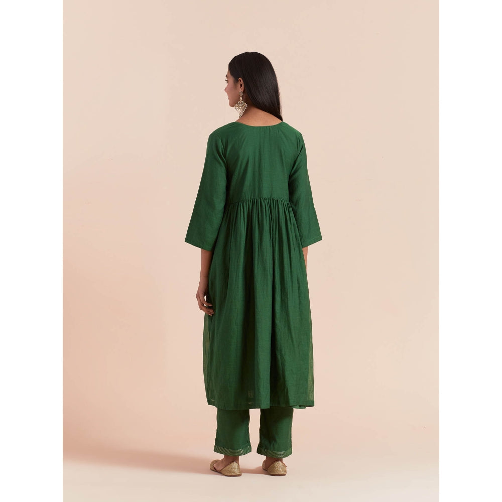 Priya Chaudhary Green Anarkali Kurta with Pant (Set of 2)