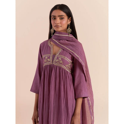Priya Chaudhary Purple Anarkali Kurta with Pant and Dupatta (Set of 3)