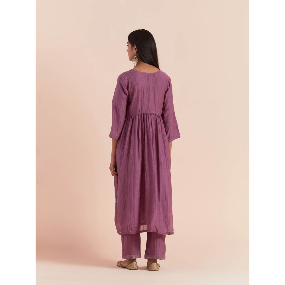 Priya Chaudhary Purple Anarkali Kurta with Pant and Dupatta (Set of 3)