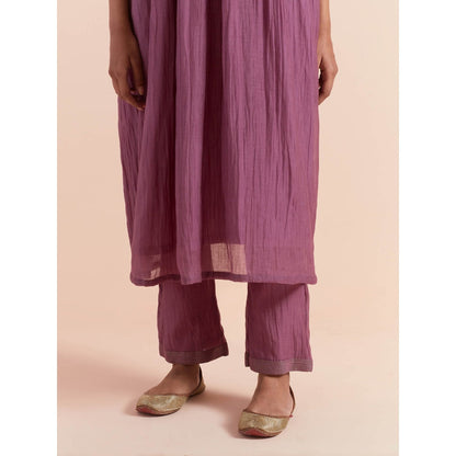 Priya Chaudhary Purple Anarkali Kurta with Pant and Dupatta (Set of 3)