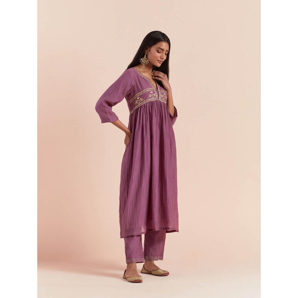 Priya Chaudhary Purple Anarkali Kurta with Pant (Set of 2)