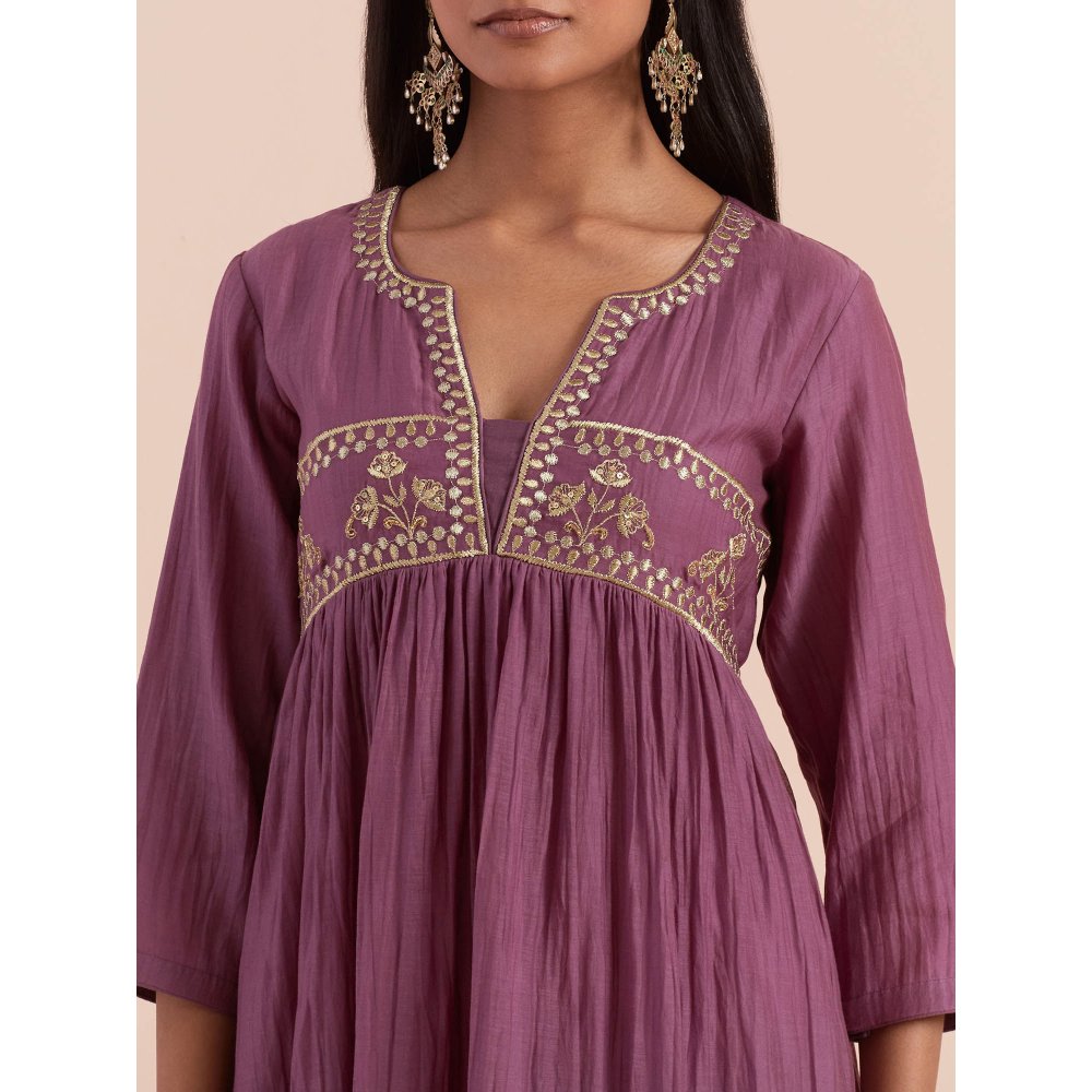Priya Chaudhary Purple Anarkali Kurta with Pant (Set of 2)