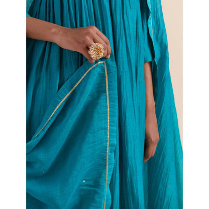 Priya Chaudhary Turquoise Anarkali Kurta with Pant and Dupatta (Set of 3)