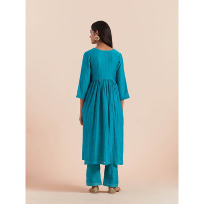 Priya Chaudhary Turquoise Anarkali Kurta with Pant and Dupatta (Set of 3)