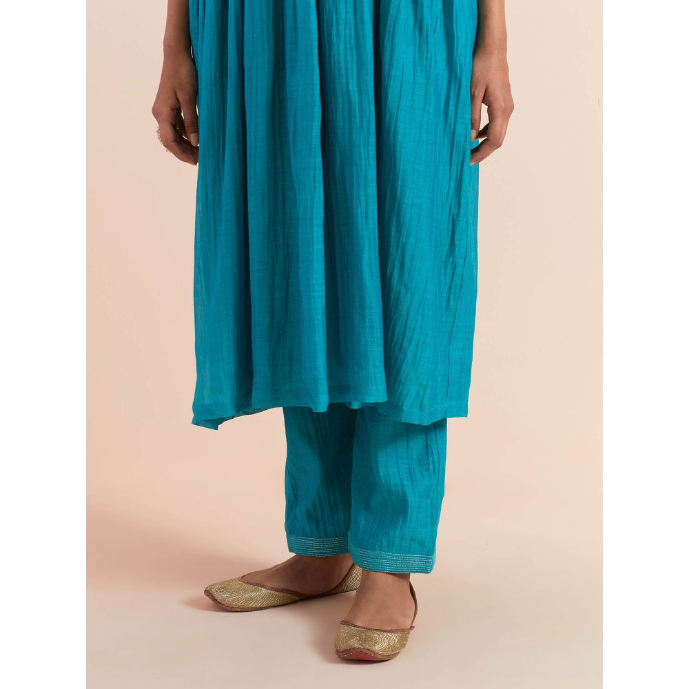 Priya Chaudhary Turquoise Anarkali Kurta with Pant and Dupatta (Set of 3)
