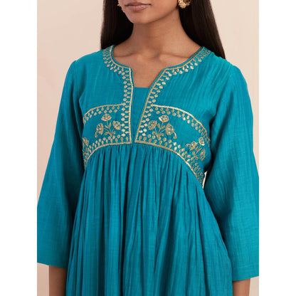 Priya Chaudhary Turquoise Anarkali Kurta with Pant (Set of 2)