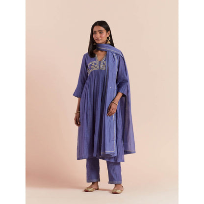Priya Chaudhary Blue Anarkali Kurta with Pant and Dupatta (Set of 3)