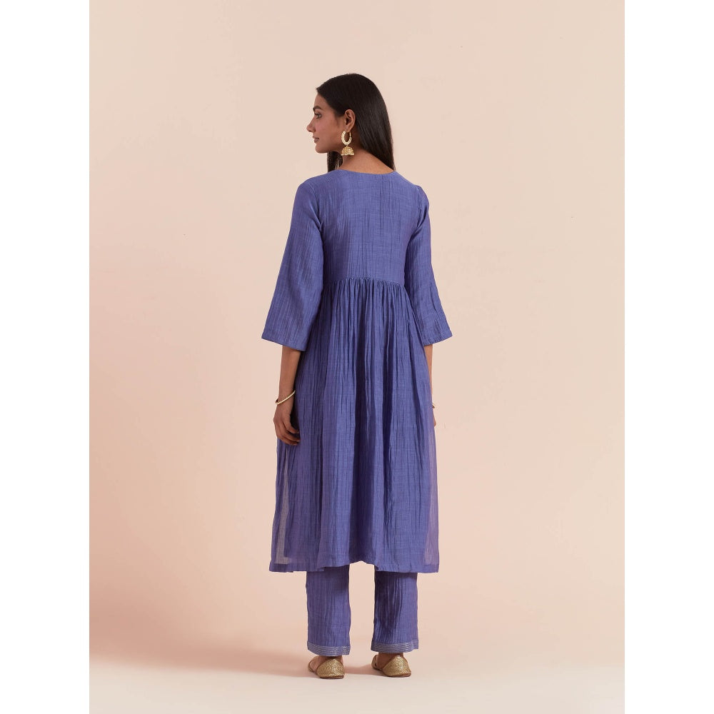 Priya Chaudhary Blue Anarkali Kurta with Pant and Dupatta (Set of 3)
