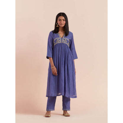 Priya Chaudhary Blue Anarkali Kurta with Pant and Dupatta (Set of 3)