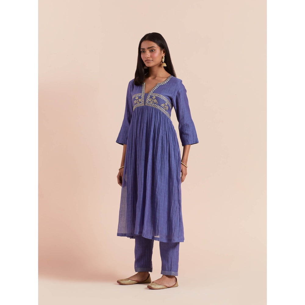 Priya Chaudhary Blue Anarkali Kurta with Pant and Dupatta (Set of 3)