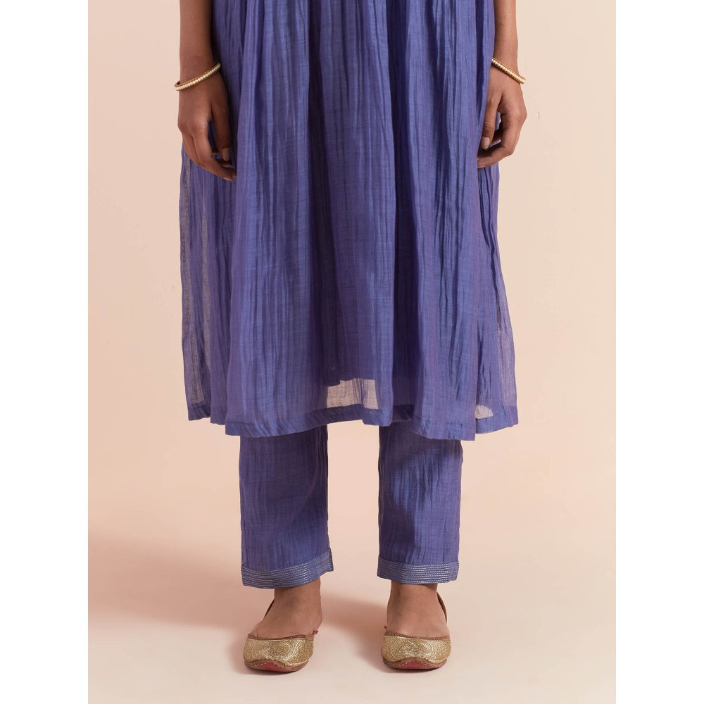 Priya Chaudhary Blue Anarkali Kurta with Pant and Dupatta (Set of 3)