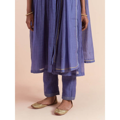 Priya Chaudhary Blue Anarkali Kurta with Pant and Dupatta (Set of 3)