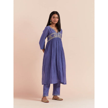 Priya Chaudhary Blue Anarkali Kurta with Pant (Set of 2)
