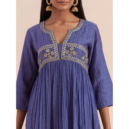 Priya Chaudhary Blue Anarkali Kurta with Pant (Set of 2)
