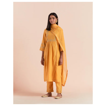 Priya Chaudhary Mustard Embroidered Kurta with Pant and Dupatta (Set of 3)