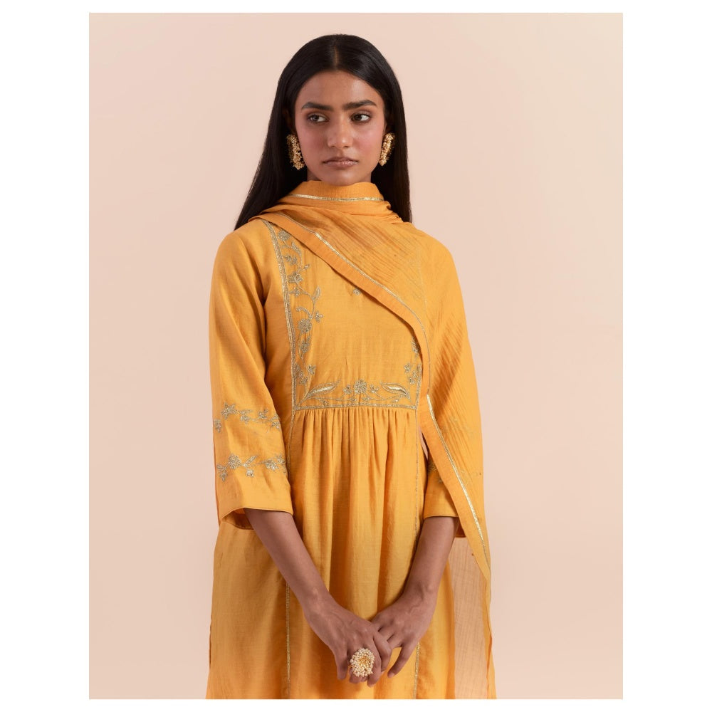 Priya Chaudhary Mustard Embroidered Kurta with Pant and Dupatta (Set of 3)