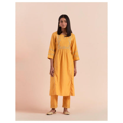 Priya Chaudhary Mustard Embroidered Kurta with Pant and Dupatta (Set of 3)
