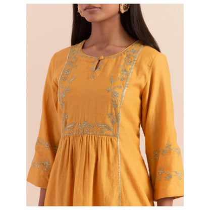 Priya Chaudhary Mustard Embroidered Kurta with Pant and Dupatta (Set of 3)