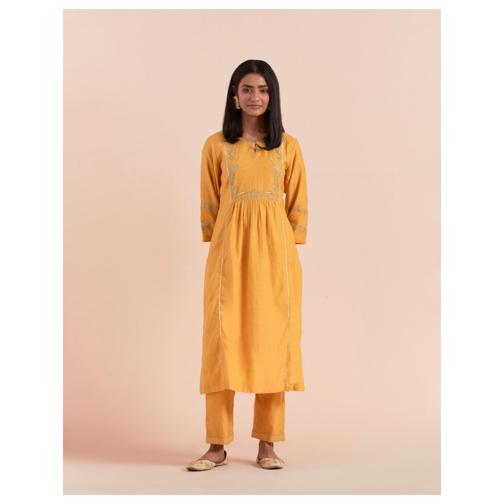 Priya Chaudhary Mustard Embroidered Kurta