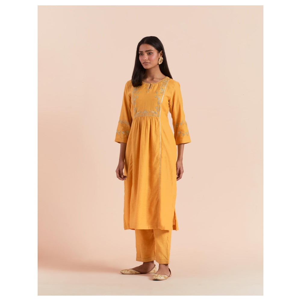 Priya Chaudhary Mustard Embroidered Kurta