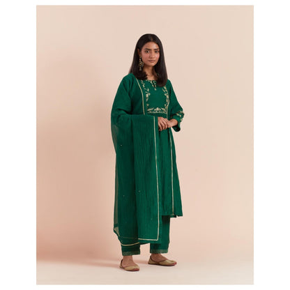 Priya Chaudhary Green Embroidered Kurta with Pant and Dupatta (Set of 3)