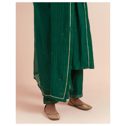 Priya Chaudhary Green Embroidered Kurta with Pant and Dupatta (Set of 3)