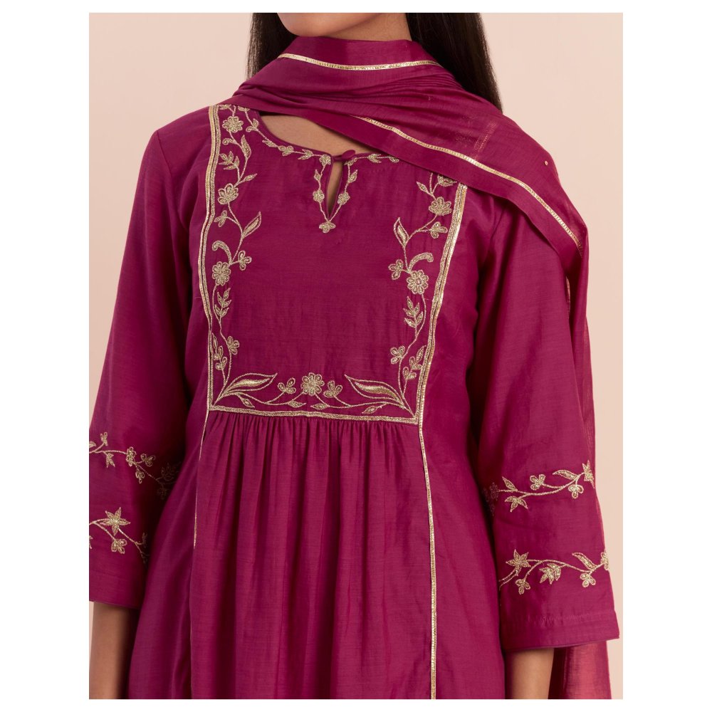 Priya Chaudhary Pink Embroidered Kurta with Pant and Dupatta (Set of 3)