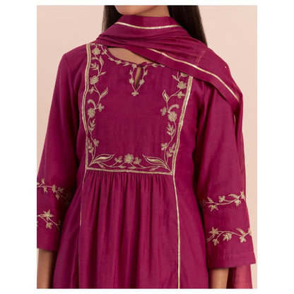 Priya Chaudhary Pink Embroidered Kurta with Pant and Dupatta (Set of 3)