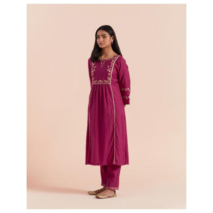 Priya Chaudhary Pink Embroidered Kurta with Pant and Dupatta (Set of 3)