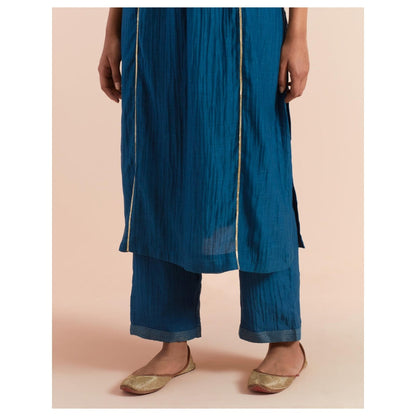 Priya Chaudhary Dark Teal Blue Embroidered Kurta with Pant and Dupatta (Set of 3)