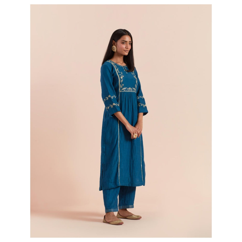 Priya Chaudhary Dark Teal Blue Embroidered Kurta