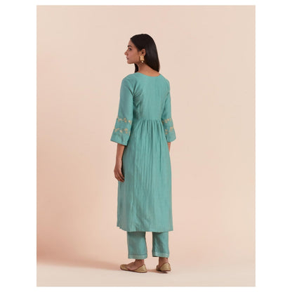 Priya Chaudhary Teal Blue Embroidered Kurta with Pant (Set of 2)