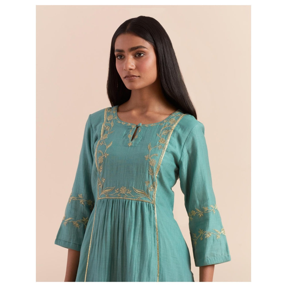Priya Chaudhary Teal Blue Embroidered Kurta with Pant (Set of 2)