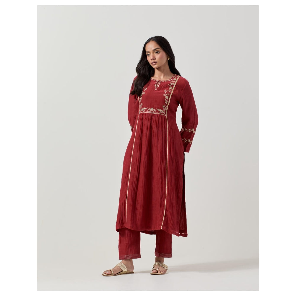 Priya Chaudhary Maroon Embroidered Kurta