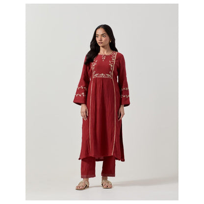 Priya Chaudhary Maroon Silk Embroidered Pant