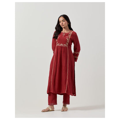 Priya Chaudhary Maroon Silk Embroidered Pant