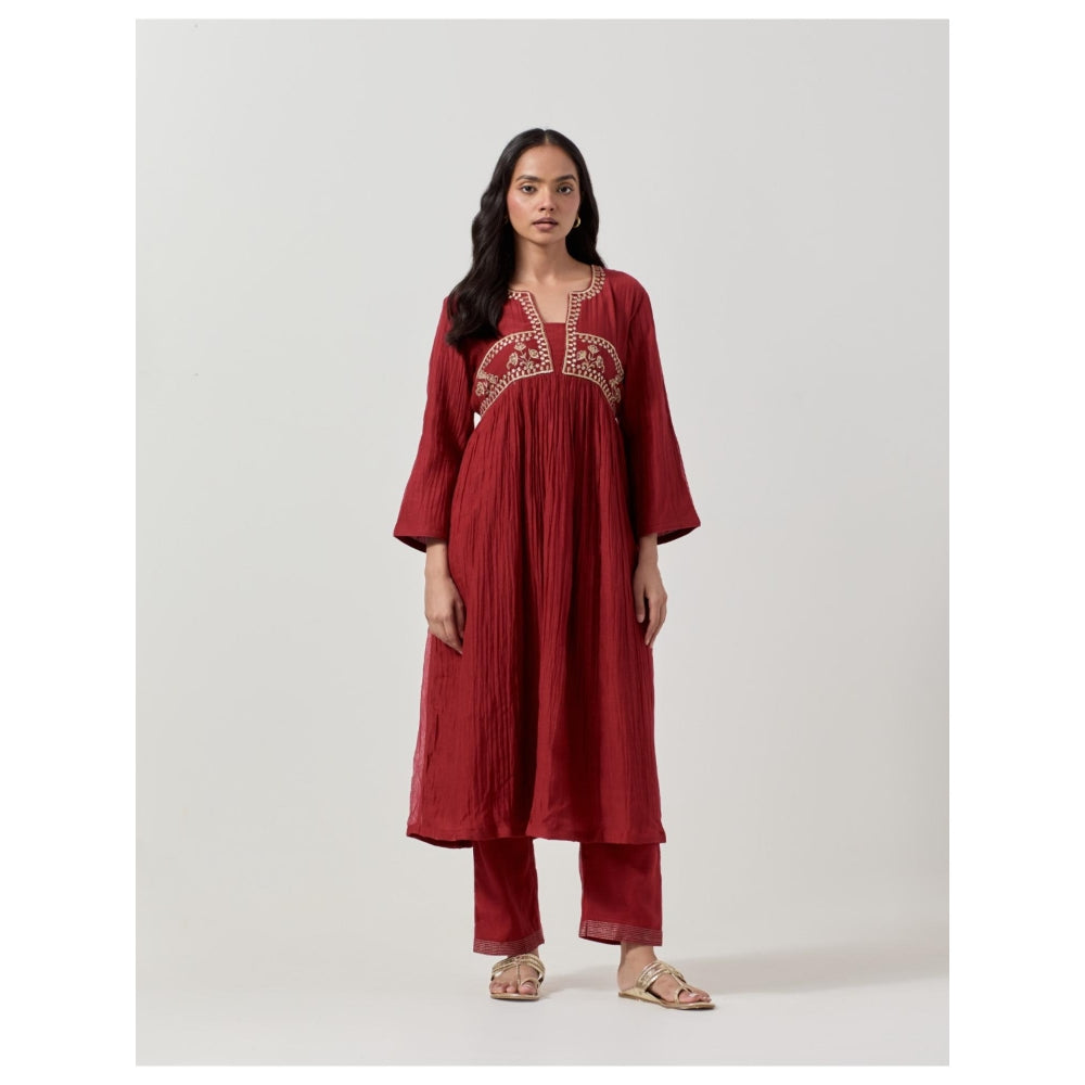 Priya Chaudhary Maroon Embroidered Anarkali Kurta