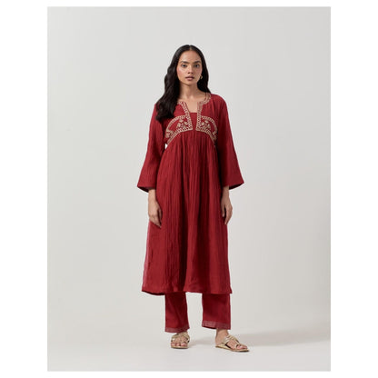 Priya Chaudhary Maroon Embroidered Anarkali Kurta