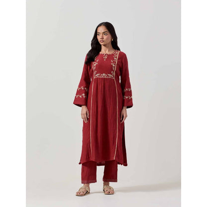 Priya Chaudhary Women's Silk Chanderi Embroidered Kurta with Pant and Dupatta (Set of 3)