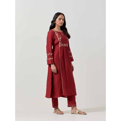 Priya Chaudhary Women's Silk Chanderi Embroidered Kurta with Pant and Dupatta (Set of 3)