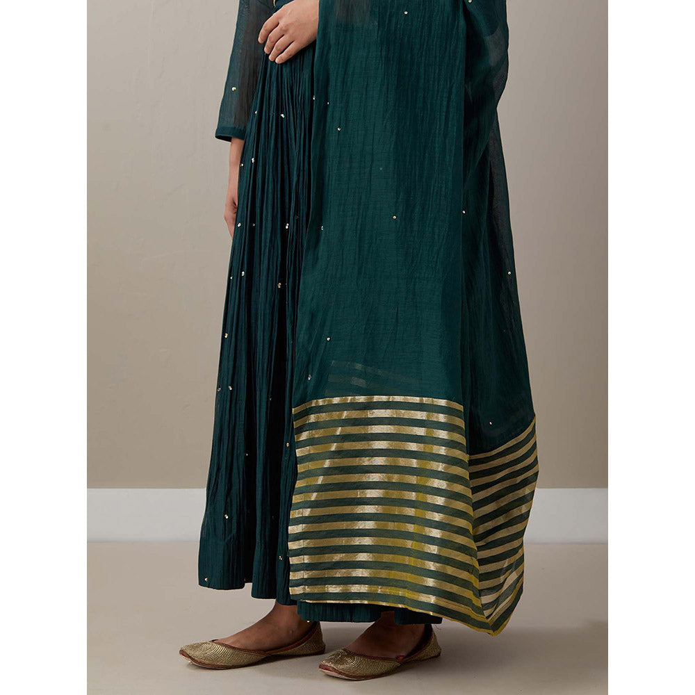 Priya Chaudhary Green Kurtas Green Jacket Kurta with Pant and Dupatta (Set of 4)