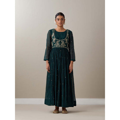 Priya Chaudhary Green Kurtas Green Kurta with Pant and Jacket (Set of 3)