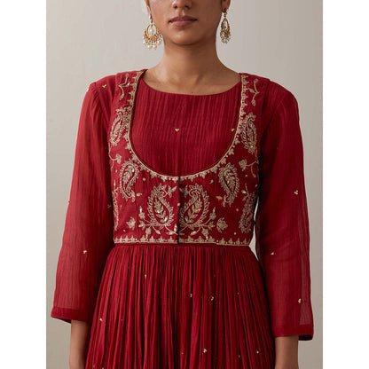 Priya Chaudhary Red Kurtas Red Jacket Kurta with Pant and Dupatta (Set of 4)