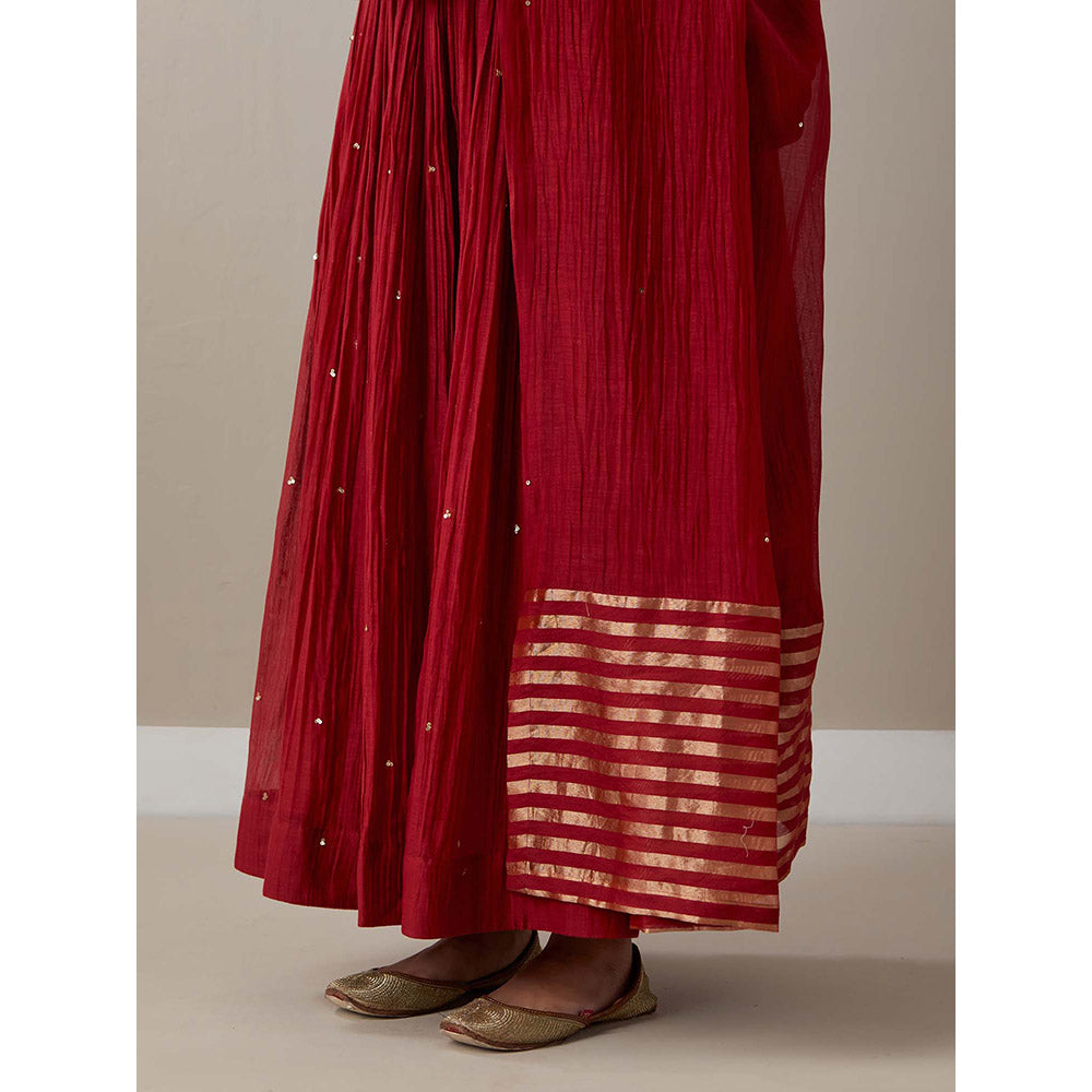 Priya Chaudhary Red Kurtas Red Jacket Kurta with Pant and Dupatta (Set of 4)