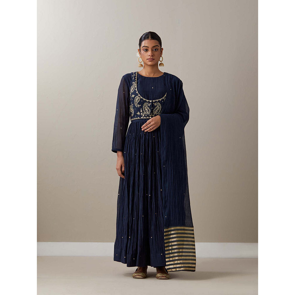Priya Chaudhary Blue Kurtas Navy Blue Jacket Kurta with Pant and Dupatta (Set of 4)