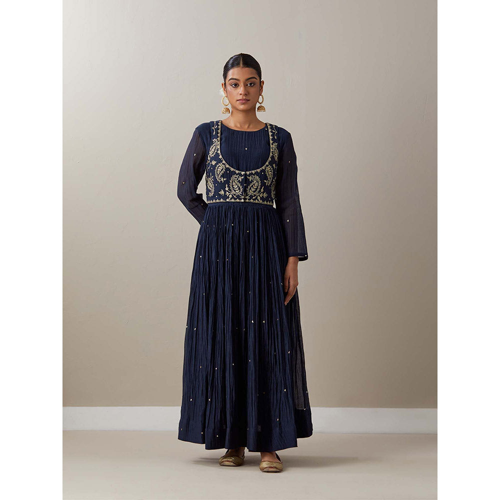Priya Chaudhary Blue Kurtas Navy Blue Jacket Kurta with Pant and Dupatta (Set of 4)