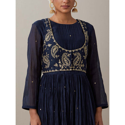 Priya Chaudhary Blue Kurtas Navy Blue Jacket Kurta with Pant and Dupatta (Set of 4)